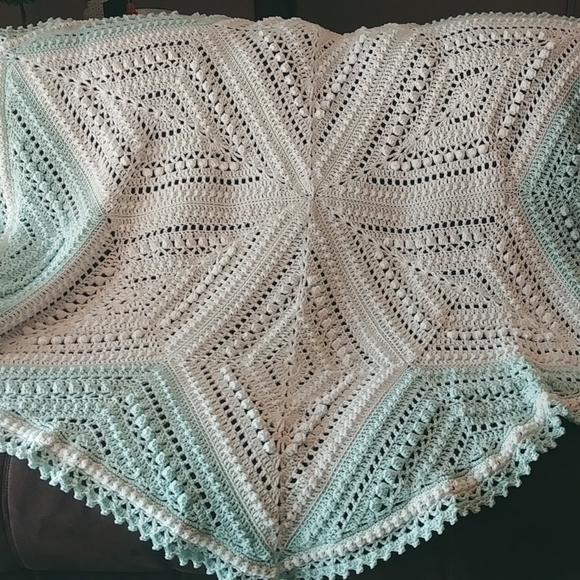 Hand Crafted Other - Crocheted 6 point diamond throw/blanket white/blue